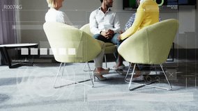 Animation of data processing and diagrams over diverse colleagues at meeting in office. Global business and digital interface concept digitally generated video. - Powered by Shutterstock - Get 15% off with code: PIKWIZARD15