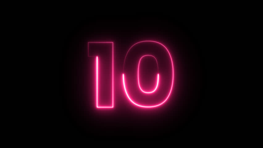 Ten to zero countdown pink glow neon animation running animated numbers 10-0, neon light numbers from 10 to 0, countdown animation on Transparent background.