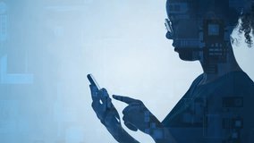 Mixed media of woman using smartphone and digital technology concept - Powered by Shutterstock - Get 15% off with code: PIKWIZARD15