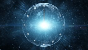 Infinity cosmos time looping clock on artistic glowing digital background with sphere and binary code data animation.	 - Powered by Shutterstock - Get 15% off with code: PIKWIZARD15
