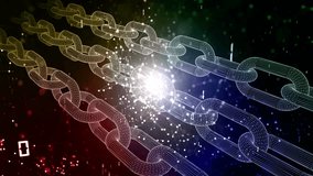 Artistic shiny colorful blockchain chains and binary code data motion on dark digital computer cyberspace network background.	
 - Powered by Shutterstock - Get 15% off with code: PIKWIZARD15
