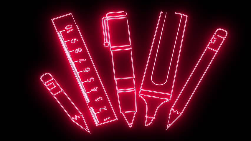 school stationery: pencil, pen, eraser, typex, ruler, sharpener, notebook