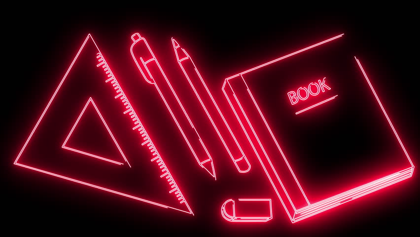 school stationery: pencil, pen, eraser, typex, ruler, sharpener, notebook