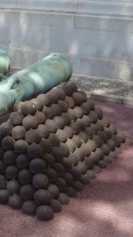 panning shot three medieval cannons prince