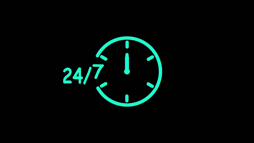 24 hours timer clock icon and all-time service 7-day. 24 hours 7 days clock timer 