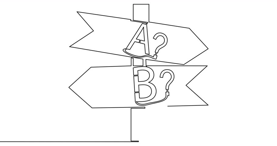Self drawing line animation Life choice plan A or B Signpost continuous one single line drawn concept video