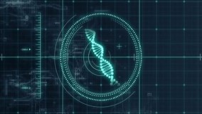 Animation of dna strand and digital data processing over black background. Global science, connections, computing and data processing concept digitally generated video. - Powered by Shutterstock - Get 15% off with code: PIKWIZARD15