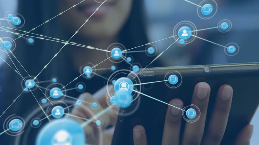 Animation of network of connections with people icons over biracial woman using tablet. Global connections, computing and data processing concept digitally generated video. - Powered by Shutterstock - Get 15% off with code: PIKWIZARD15