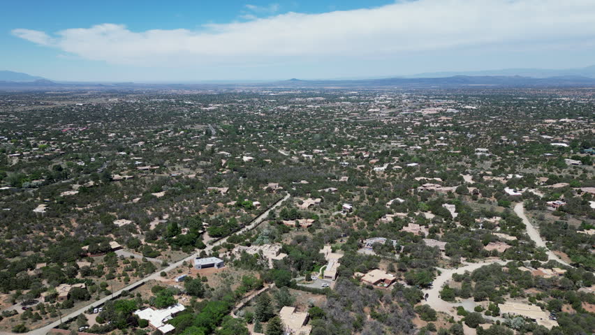 Aerial view of the outskirts of city of Santa Fe. New Mexico, USA. 
