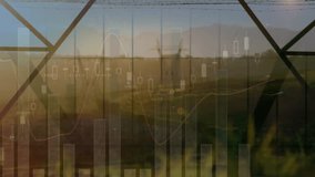 Animation of financial data processing over landscape. Global finance, business, connections, computing and data processing concept digitally generated video. - Powered by Shutterstock - Get 15% off with code: PIKWIZARD15