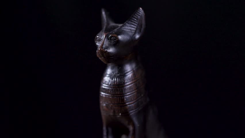 Egyptian Cat Statue Figurine Rotating on Turntable with Historical Symbolism
