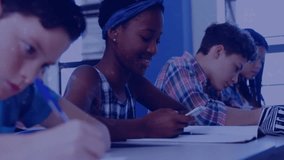 Animation of molecules over diverse schoolchildren working in laboratory. Global education, science, connections, computing and data processing concept digitally generated video. - Powered by Shutterstock - Get 15% off with code: PIKWIZARD15