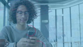 Animation of financial data processing over biracial man using smartphone. Global finance, business, connections, computing and data processing concept digitally generated video. - Powered by Shutterstock - Get 15% off with code: PIKWIZARD15