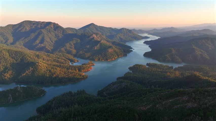 Shasta Lake - Full Lake in Summer at Dusk Looking West
