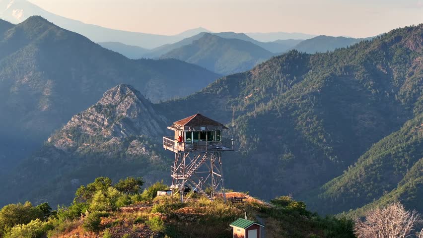 Shasta Lake - Fire Watchtower Aerial Rotation with Mount Shasta in Background