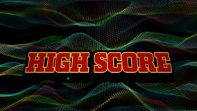 Animation of high score text over neon mesh pattern background. Global video game, digital interface, communication, computing and data processing concept digitally generated video. - Powered by Shutterstock - Get 15% off with code: PIKWIZARD15