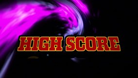 Animation of high score text over light trails on black background. Global video game, digital interface, communication, computing and data processing concept digitally generated video. - Powered by Shutterstock - Get 15% off with code: PIKWIZARD15