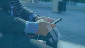 Animation of data processing and diagrams over biracial man using smartphone in city. Global business and digital interface concept digitally generated video. - Powered by Shutterstock - Get 15% off with code: PIKWIZARD15