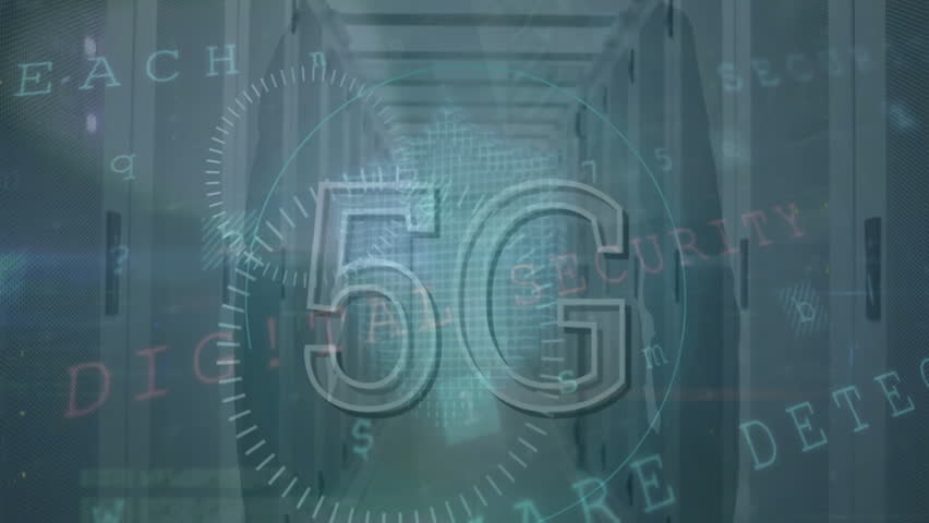 Animation of 5g text and data processing over server room. Global technology and digital interface concept digitally generated video. - Powered by Shutterstock - Get 15% off with code: PIKWIZARD15
