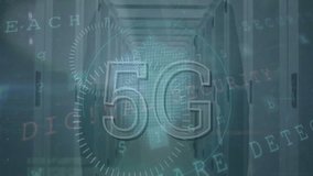 Animation of 5g text and data processing over server room. Global technology and digital interface concept digitally generated video. - Powered by Shutterstock - Get 15% off with code: PIKWIZARD15
