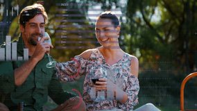 Animation of financial data processing over happy caucasian couple in garden. Global finance, business, connections, computing and data processing concept digitally generated video. - Powered by Shutterstock - Get 15% off with code: PIKWIZARD15