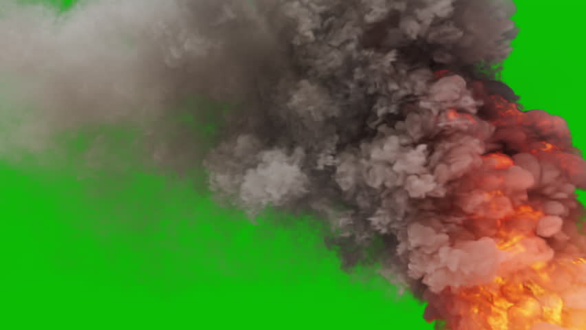 Seamless looping video of a massive burning, raging fire inferno with smoke and flames, 25p, green screen for transparent background