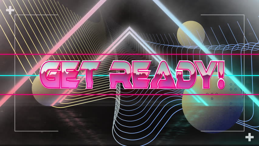 Animation of get ready text in pink metallic letters over scanner, neon triangles and network. Retro, digital interface, connection, data, processing and communication, digitally generated video. - Powered by Shutterstock - Get 15% off with code: PIKWIZARD15