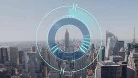 Animation of circular scanner processing over new york cityscape. Data, processing, digital interface, business, connection and communication, digitally generated video. - Powered by Shutterstock - Get 15% off with code: PIKWIZARD15