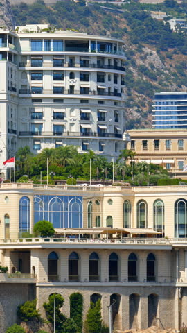 Aerial view of the skyline of Monaco in daylight. Vertical