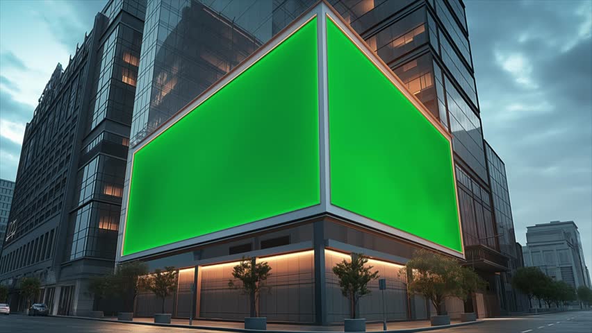 modern 3d carve screen billboard in market corner green screen easy to sue for advertisement with 3d render background	
