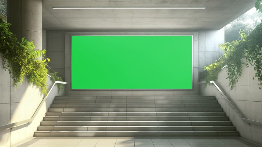 market underground digital screen billboard 3d render with green screen easy to use for ads video mockup market background	