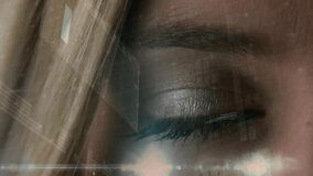 Animation of snow falling and diagram over eye of caucasian woman. Global business and digital interface concept digitally generated video. - Powered by Shutterstock - Get 15% off with code: PIKWIZARD15