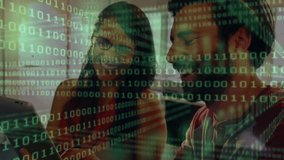 Animation of binary coding data processing over diverse business people in office. Global finance, business, connections, computing and data processing concept digitally generated video. - Powered by Shutterstock - Get 15% off with code: PIKWIZARD15