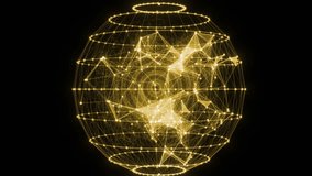 yellow Plexus Sphere Hud High Tech Background. Animation Of Connecting Dot Moving, Abstract Motion Background, Technology Sphere Data Moving Background. - Powered by Shutterstock - Get 15% off with code: PIKWIZARD15