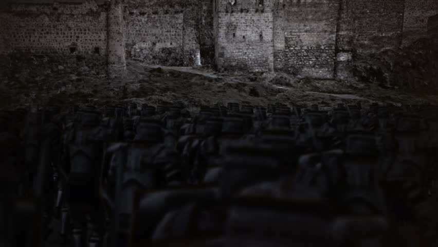 Medieval Army Marching Towards a Fortress Walls