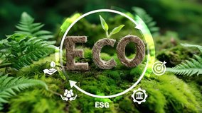 Circular economy concept for future business growth and environmental sustainability and reduce pollution.Digital infographic pannel.ECO Text on Green forest Moss Background 3 - Powered by Shutterstock - Get 15% off with code: PIKWIZARD15