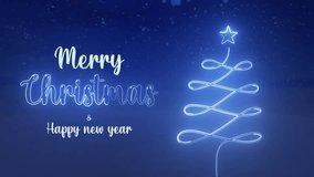 Merry Christmas and happy new year horizontal video animation for motion graphics design, neon glowing light effect Christmas tree and neon Christmas text effect with  snow background - Powered by Shutterstock - Get 15% off with code: PIKWIZARD15