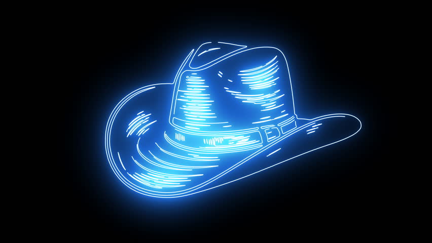cowboy hat icon with blue neon effect