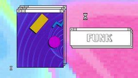 Animation of funk text and computer window screens with neon pattern background. Global social media, digital interface, communication, computing and data processing concept digitally generated video. - Powered by Shutterstock - Get 15% off with code: PIKWIZARD15