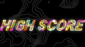 Animation of high score text over neon pattern background. Global video game, digital interface, communication, computing and data processing concept digitally generated video. - Powered by Shutterstock - Get 15% off with code: PIKWIZARD15