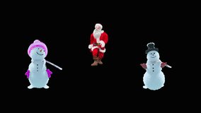 Merry christmas and happy new year, 3d rendering, Snowman, santa claus Dancing, Animation 3D, cartoon,Included in the end of the clip with Luma matte. - Powered by Shutterstock - Get 15% off with code: PIKWIZARD15