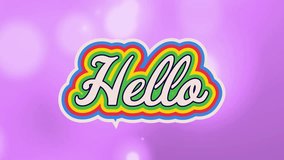 Animation of rainbow hello text over neon pattern background. Global social media, lgbtq, digital interface, communication, computing and data processing concept digitally generated video. - Powered by Shutterstock - Get 15% off with code: PIKWIZARD15