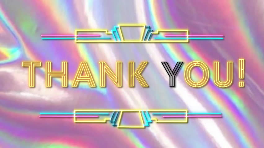 Animation of thank you text over neon vibrant background. Global social media, digital interface, communication, computing and data processing concept digitally generated video. - Powered by Shutterstock - Get 15% off with code: PIKWIZARD15