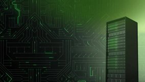 Animation of digital data processing on circuit board and computer server. Global connections, computing and data processing concept digitally generated video. - Powered by Shutterstock - Get 15% off with code: PIKWIZARD15