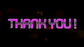 Animation of thank you text over glowing spots of light background. Global video game, digital interface, communication, computing and data processing concept digitally generated video. - Powered by Shutterstock - Get 15% off with code: PIKWIZARD15