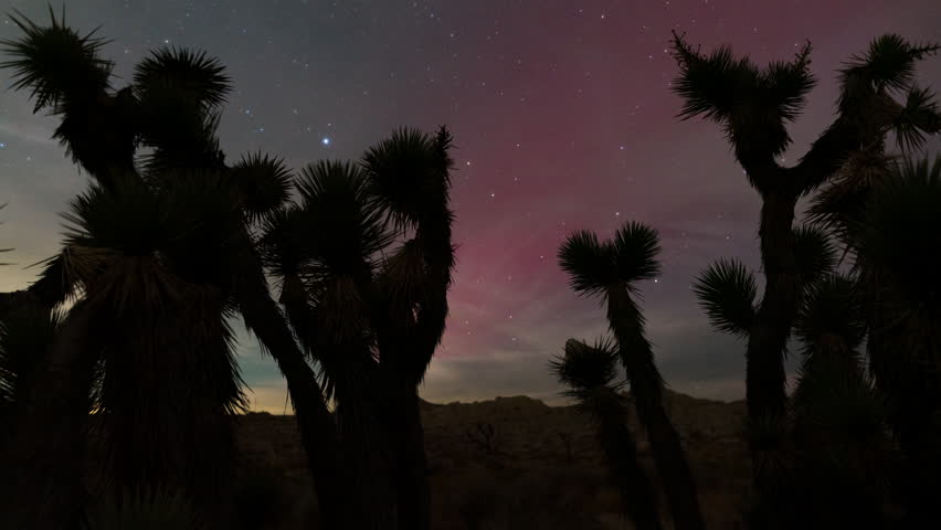TImelapse of rare aurora borealis over Mojave Desert in Southern California on October 10th, 2024 