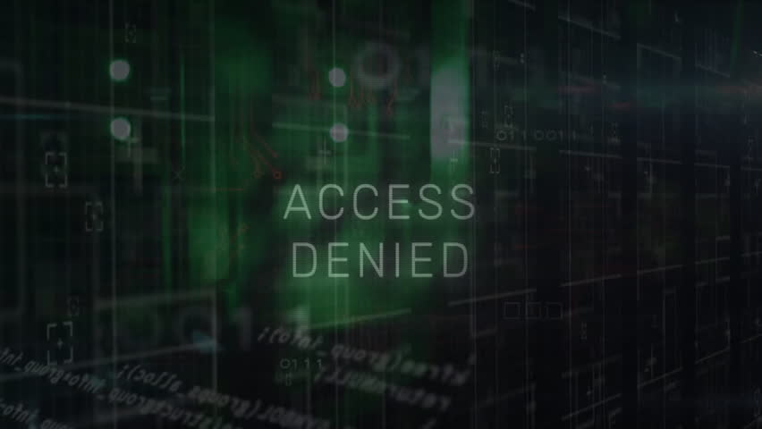 Animation of access denied text and data processing over computer servers. Global cyber security, connections, cloud computing and data processing concept digitally generated video. - Powered by Shutterstock - Get 15% off with code: PIKWIZARD15