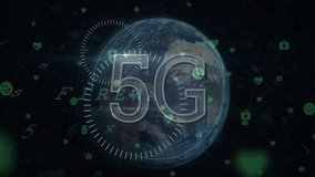 Animation of 5g text and data processing over globe. Global cyber security, connections, cloud computing and data processing concept digitally generated video. - Powered by Shutterstock - Get 15% off with code: PIKWIZARD15