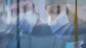 Animation of cars on street over diverse surgeons wearing face masks. Medicine, healthcare and lifestyle concept digitally generated video. - Powered by Shutterstock - Get 15% off with code: PIKWIZARD15