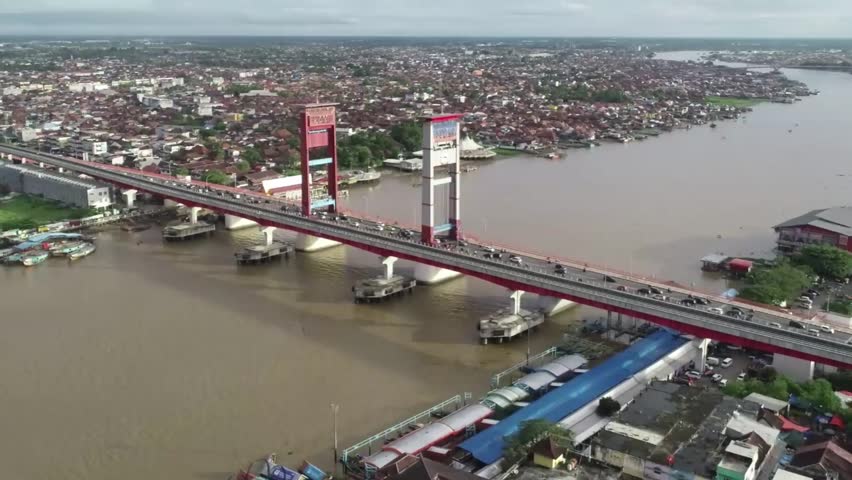 Palembang, October 10, 2024 - Ampera Bridge in Palembang city 